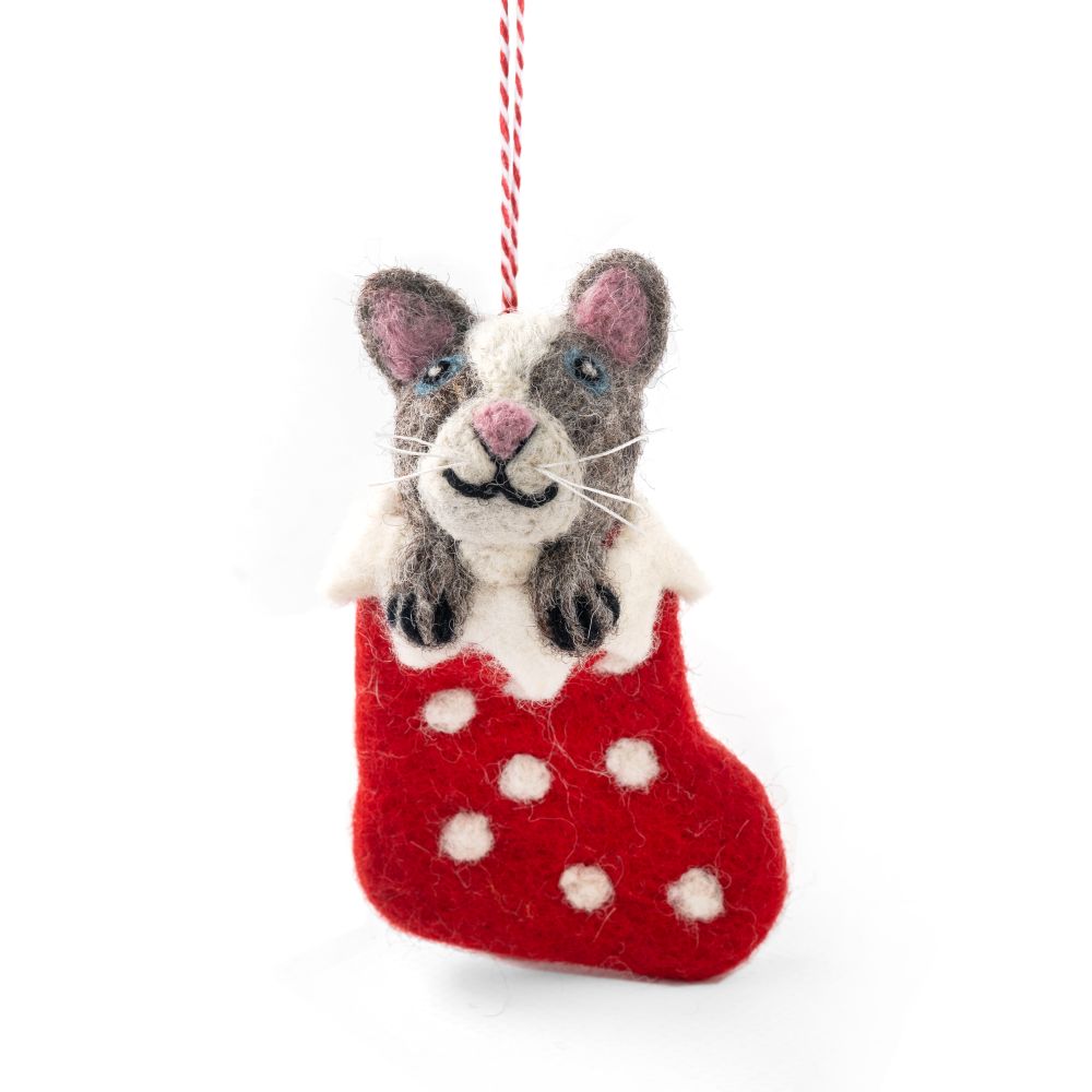 [GI-XD-DCA005] Charity Decoration-Felt Cat Grey Stocking