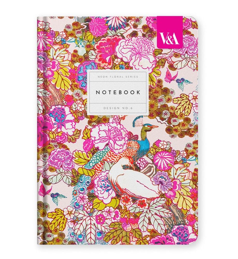 [OD-SN-VA-1-A5-12838] V&A A5 Premium Hard Cover Notebook-Neon Floral Peacock Floral