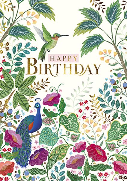 [GB-C-OP0001] Foil Card-Peacock & Hummingbird
