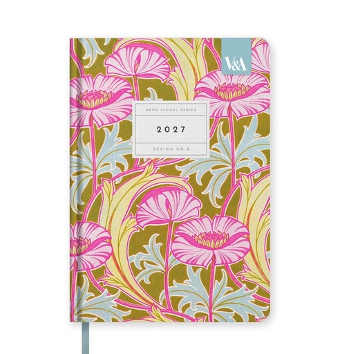 [I-AOD-D27-A5-V-13744] V&A A5 Hard Cover Diary-Neon Floral Poppies